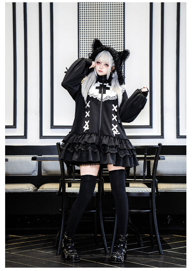 Jirai Kei Hoodie Jacket with Detachable Animal Ears & Doll Bag 42491:741986