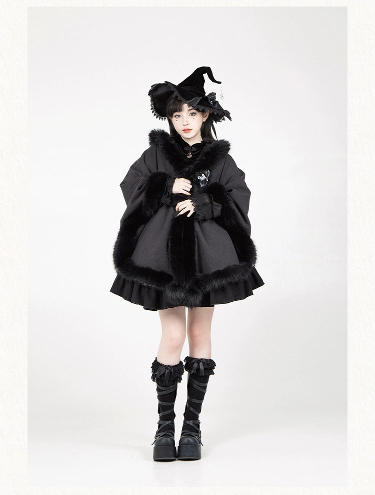 Gothic Lolita Cape Vibrant Hooded Coat Winter Fleece Cloak 40298:707538