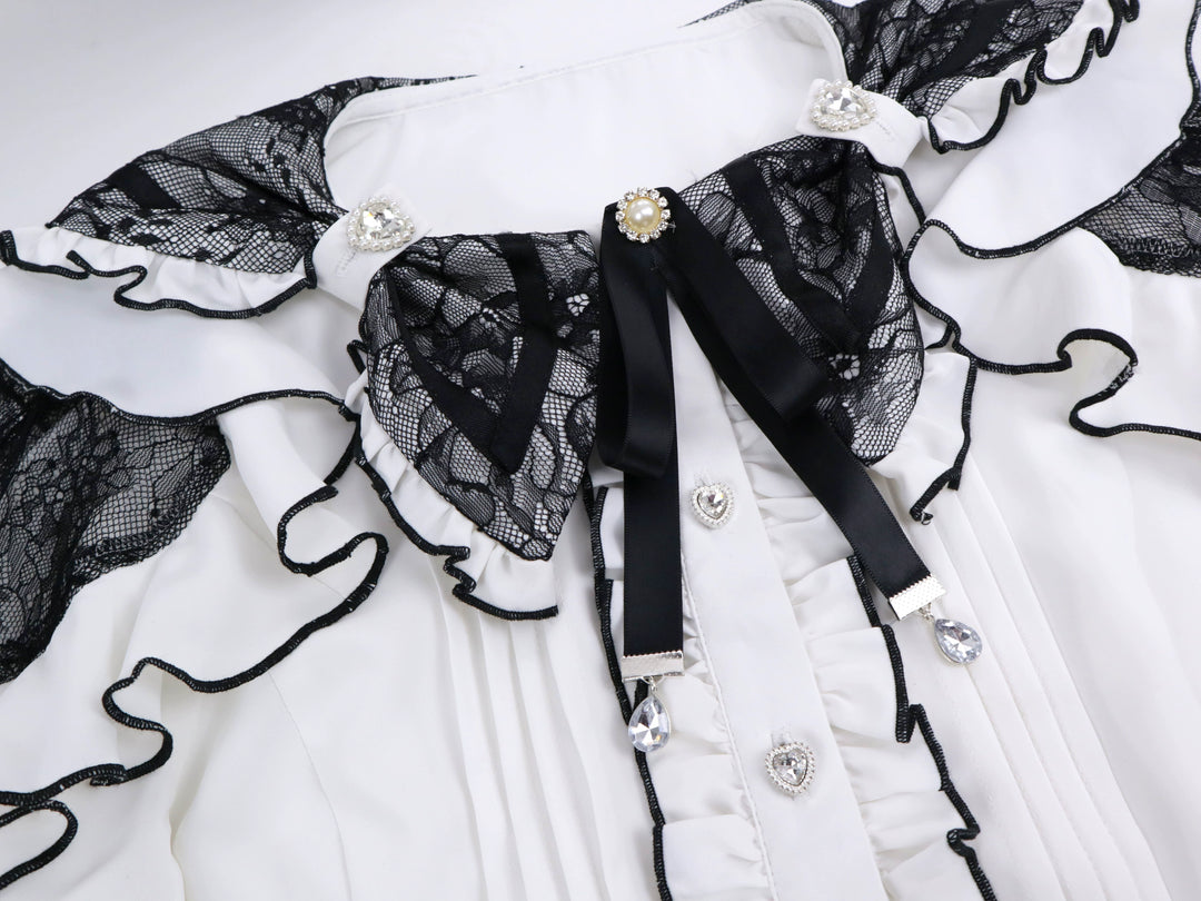 Chiffon Jirai Kei Blouse, Bow Collar 43784:785815