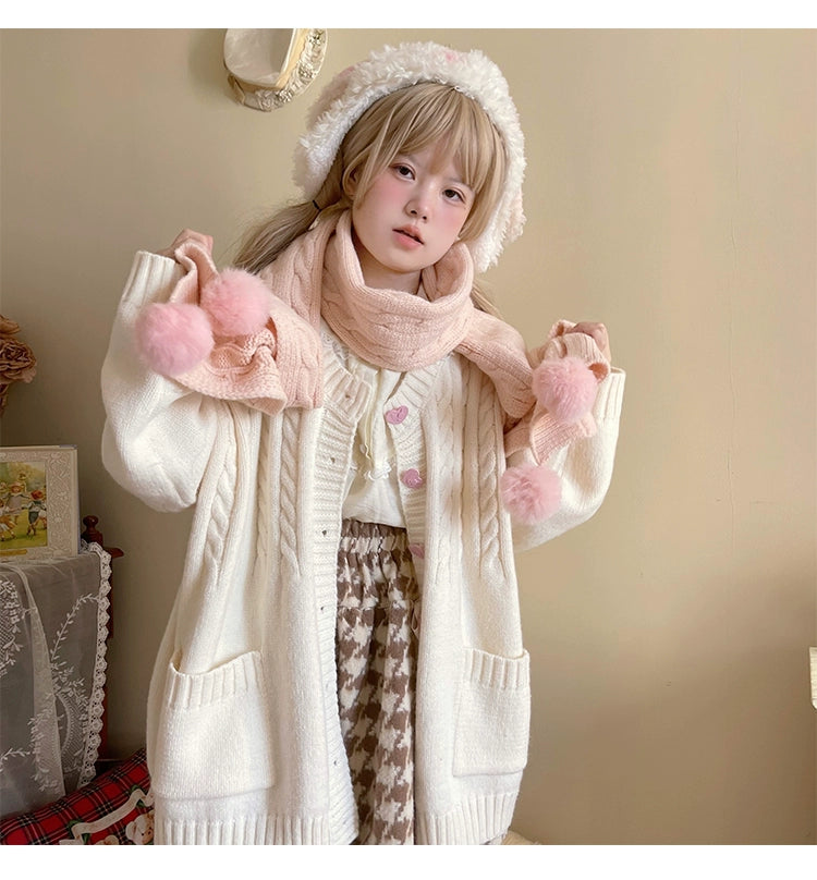 Kawaii Scarf Knitted Neck Warmer With Cute Ball 39340:620234