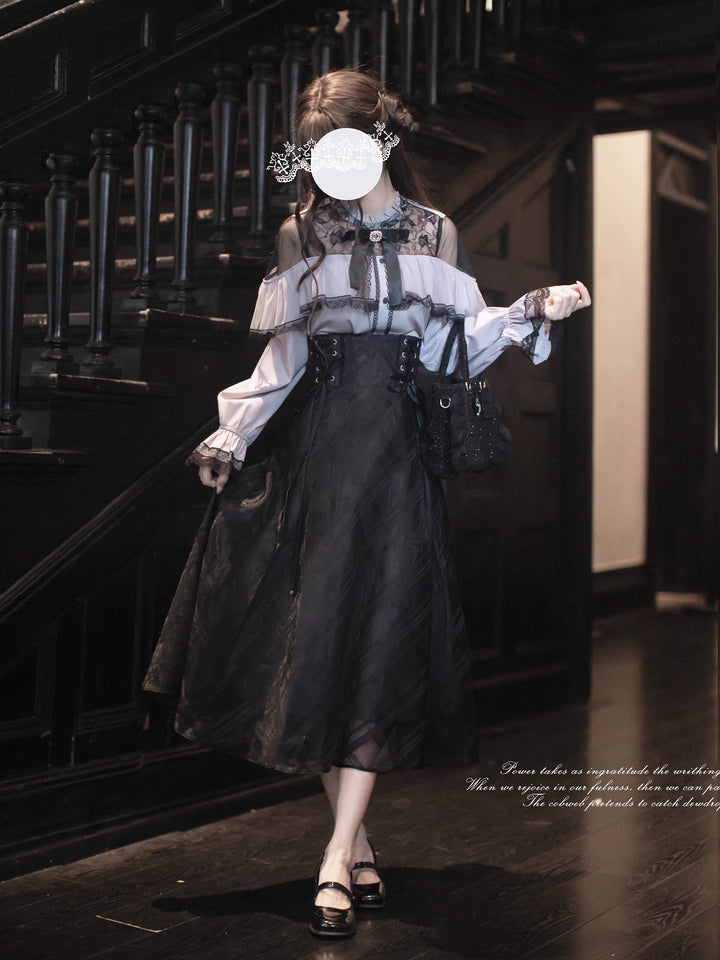 Seiso Kei Lace Blouse and High-Waisted Lace-Up Skirt 43788:785849