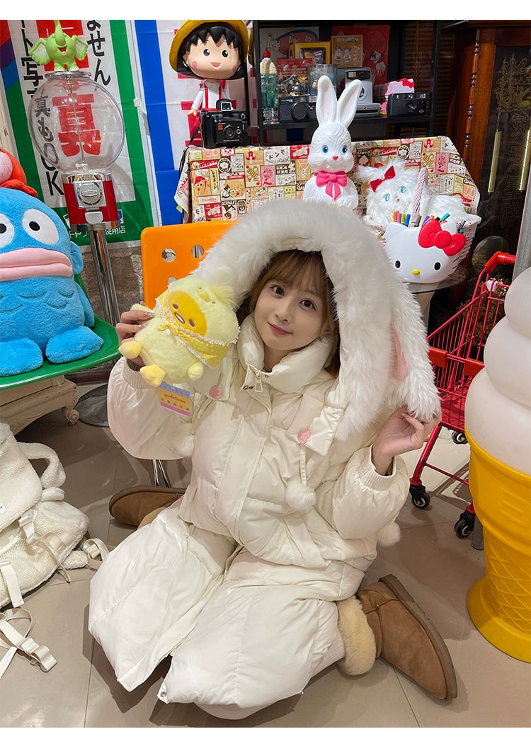 Kawaii Winter Coat Rabbit Ear Hooded Long Down Jacket 40340:665616