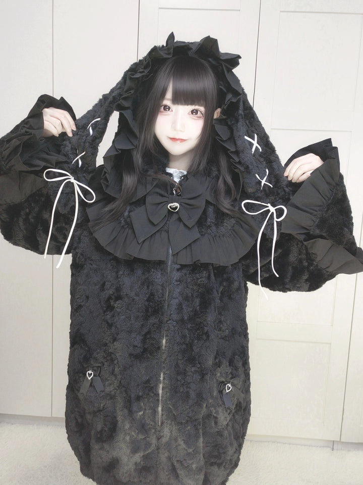 Jirai Kei Coat Winter Bunny Ears Fleece Hoodie Coat 34478:690774