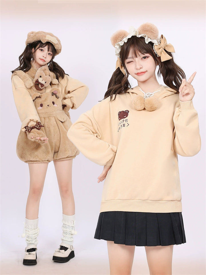 Kawaii Fashion Fluffy Bunny Bear Overalls Hoodie Bear Bag 22628:333496