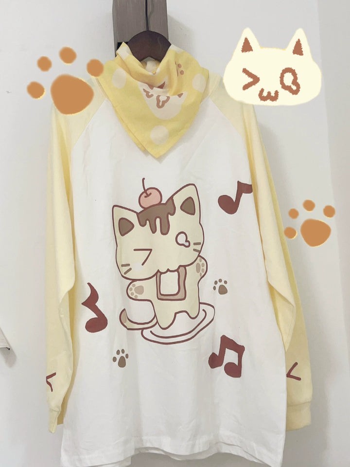 Kawaii Creamy Yellow Raglan Sleeve Long T-shirt Hoodie 22668:338338 22668:338338