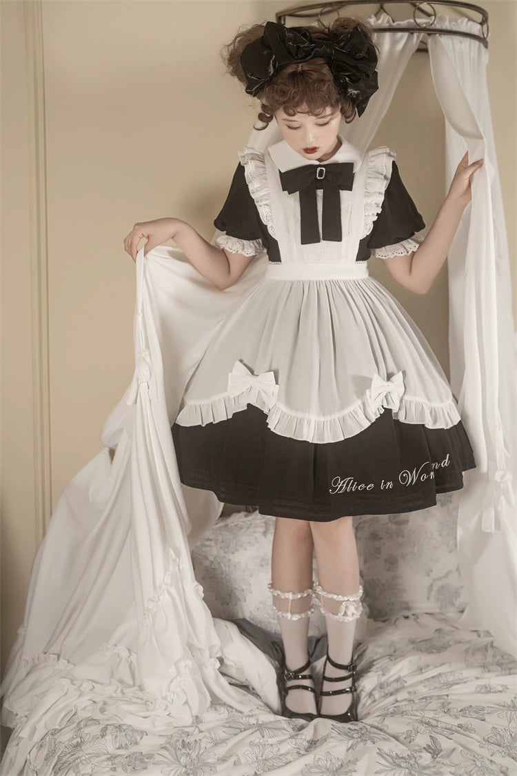 Classic Lolita Dress Short Sleeve Maid-style OP Dress With Apron 36474:562580