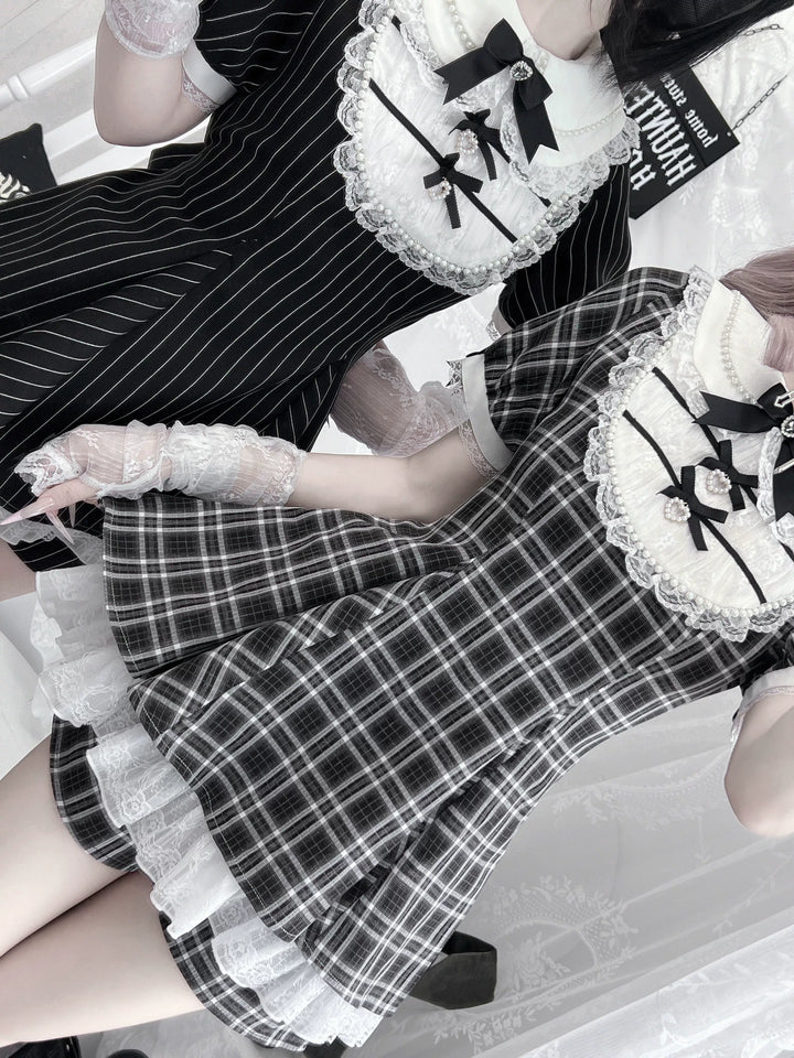 Peter Pan Collar Jirai Kei Dress Set, Bunny Ear 43649:783835