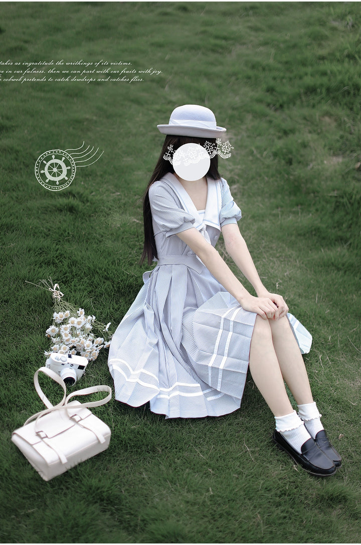 Summer JK Uniform Striped Dress, Sailor Collar 43627:781364