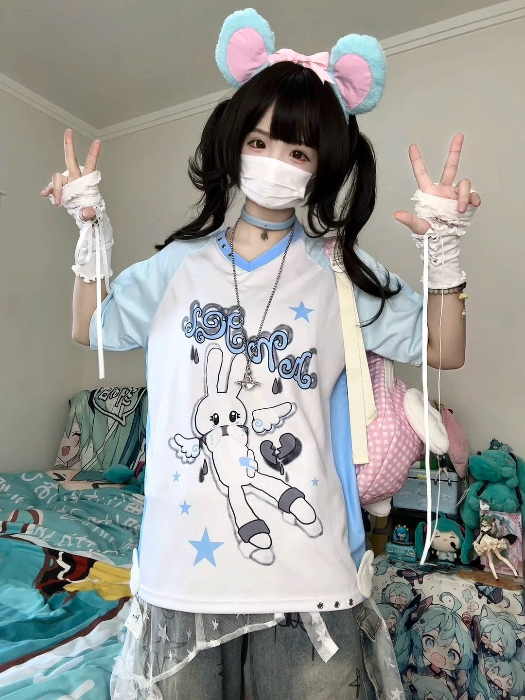 Angel Bunny Tenshi Kaiwai T-shirt, Jersey-Inspired Style 43506:778626
