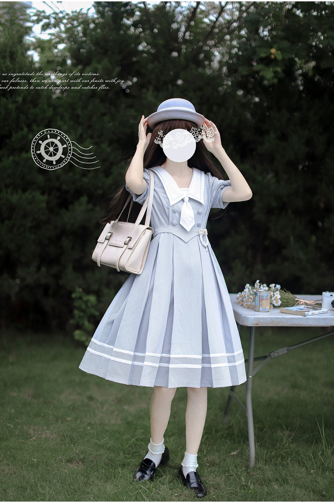 Summer JK Uniform Striped Dress, Sailor Collar 43627:781360