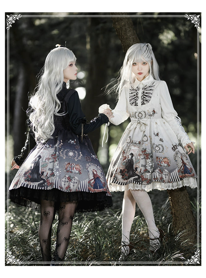 Gothic Lolita Dress Set Black White Lolita Blouse Dress Set 35536:495598