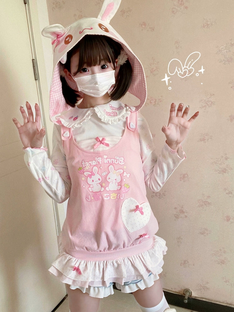 Kawaii Strawberry Bunny Tank Top with Detachable Bunny Hood (L M S) 43030:762414