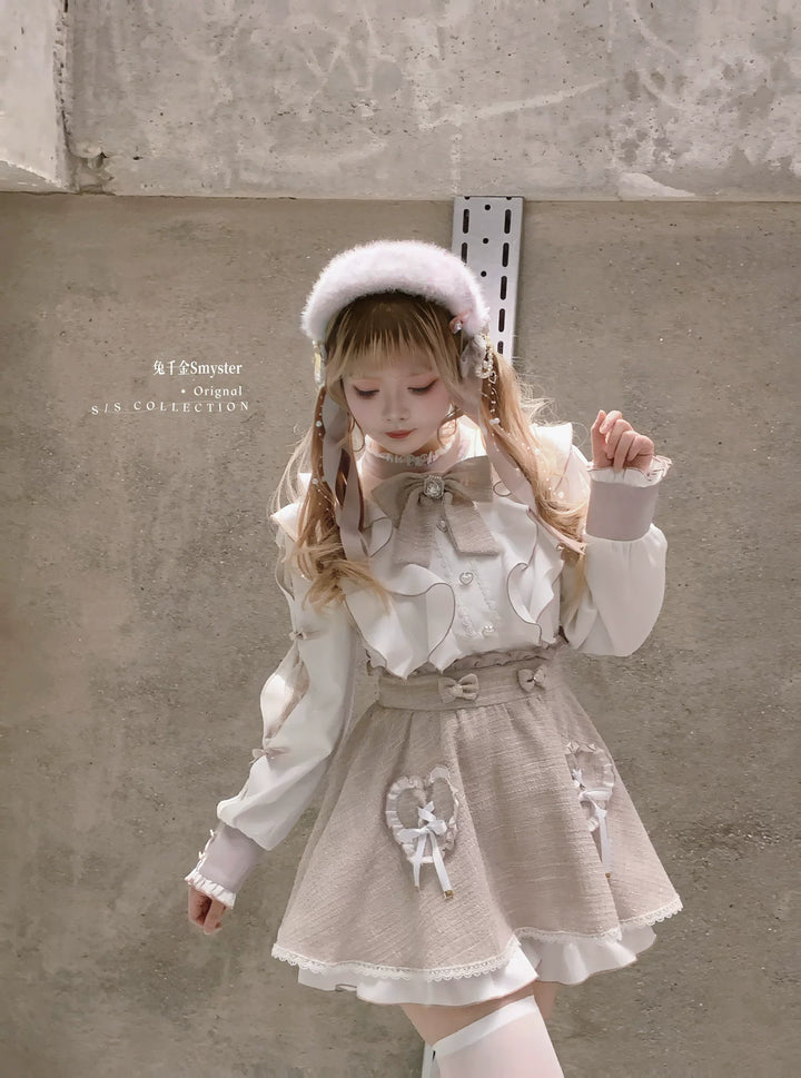 Pink and White Ryousangata Tweed Dress, Elastic Shorts 44755:825256