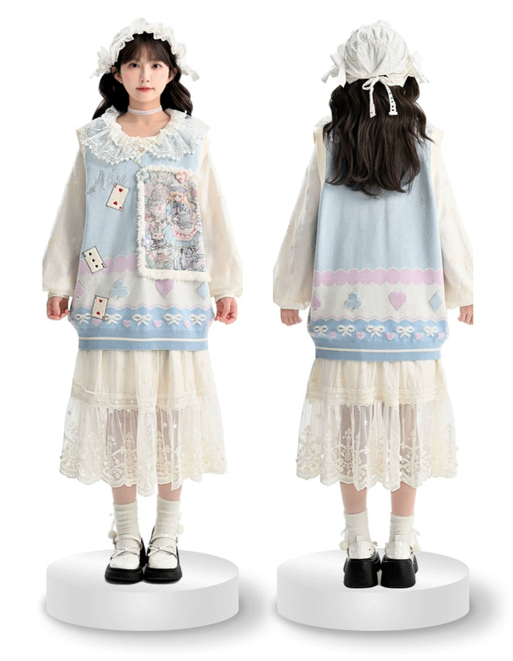 Mori Kei Sweatshirt Alice Print Blue Hoodie Autumn Vest 39316:639820