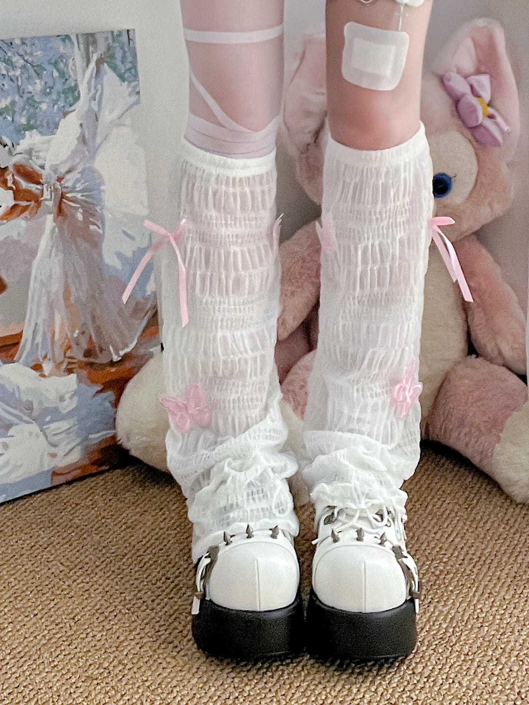 Summer Mesh Leg Warmers Set, Bow Details 45467:850937