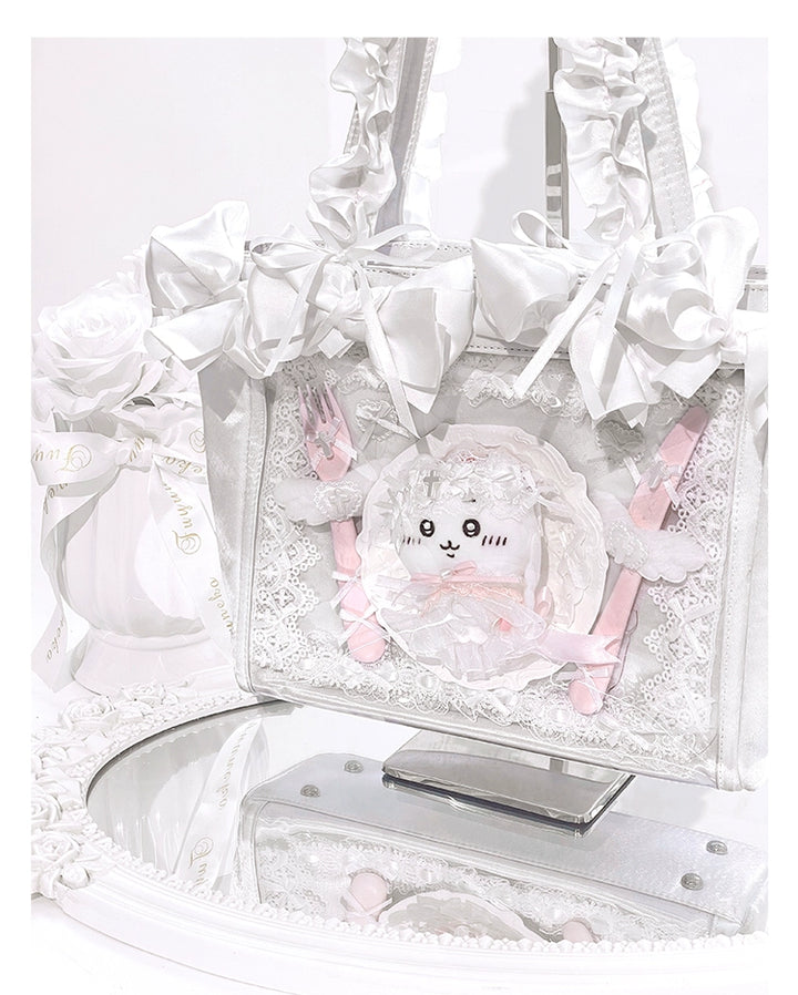 Elegant Satin Ita Bag, Rose-Inspired Ribbon & Clear Window 43230:773256