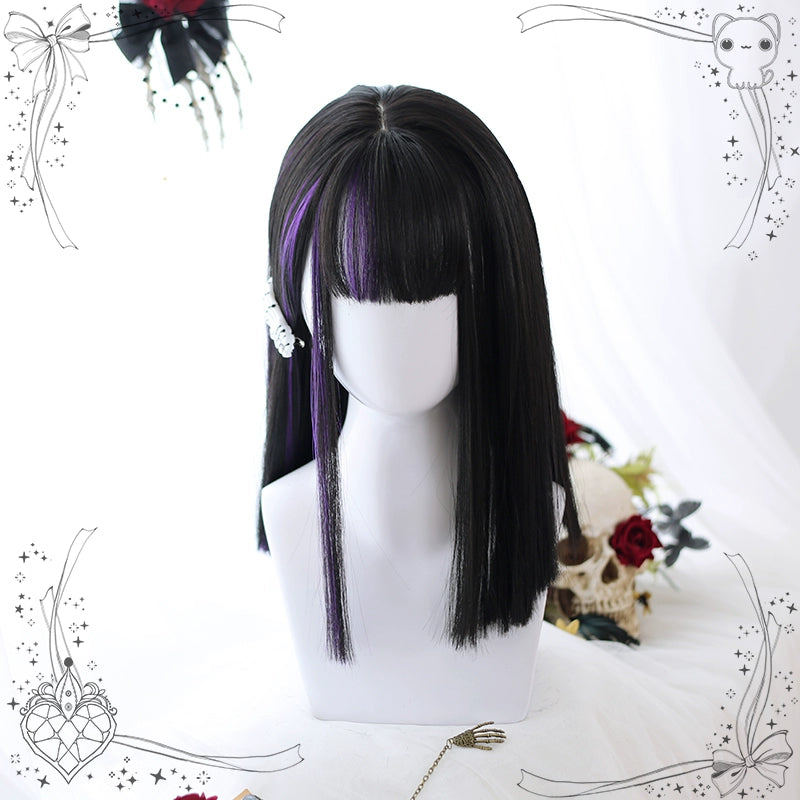 Lolita Wig Black Purple Partial Highlight Straight Wig 35948:513476 35948:513476