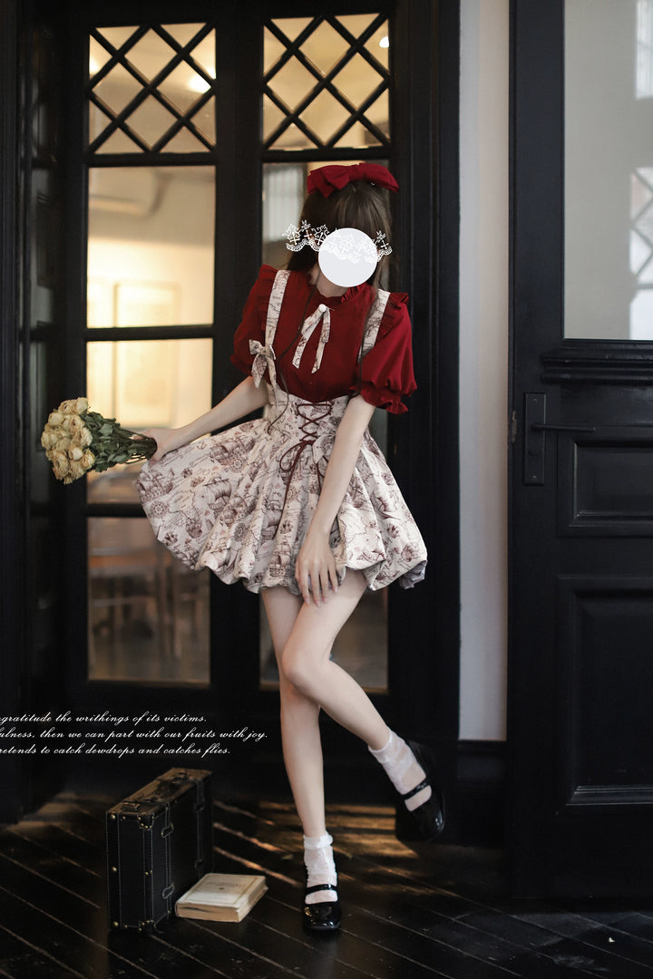 Classic Lolita Dress Jacquard Bud Salopette + Blouse + Bloomers 42920:757791