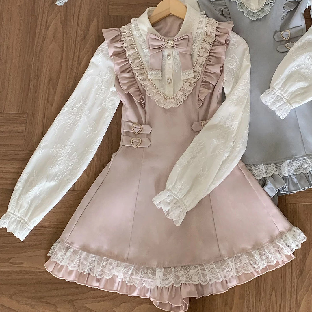 Pink Ryousangata Set Up, Waist-cinching Dress (L M S XL) 44923:828678