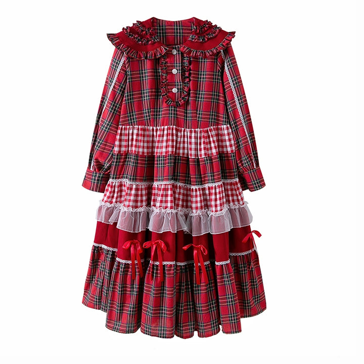 Sweet Lolita Dress Kawaii Dress Retro Dress Red Plaid Dress 36148:542762 36148:542762