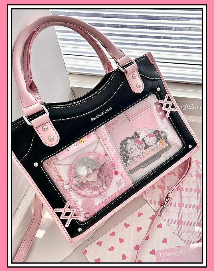 Y2K Square Shaped Ita Bag, Clear Window & Star Chain 45418:848150