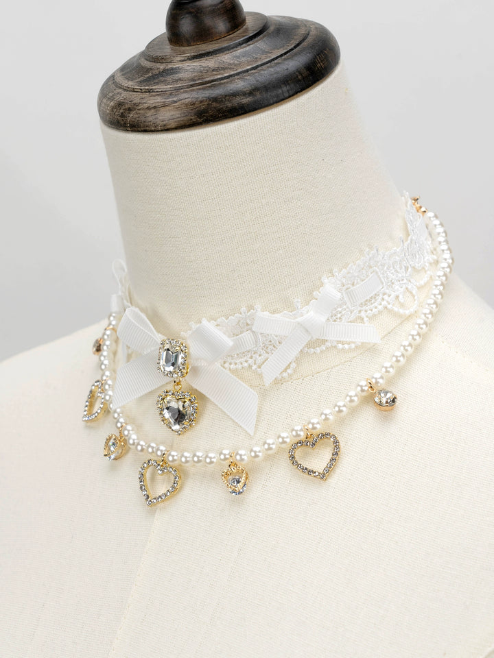 Jirai Kei Necklace Double-layered Pearl Rhinestone Choker 33806:446328