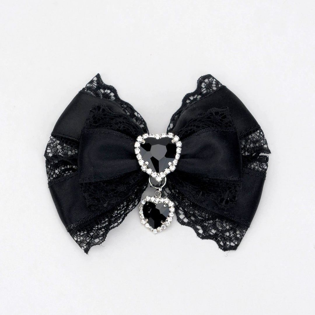 13-Color Jirai Kei Subculture Lace Rhinestone Bow Hair Clip (Black) 21590:310924