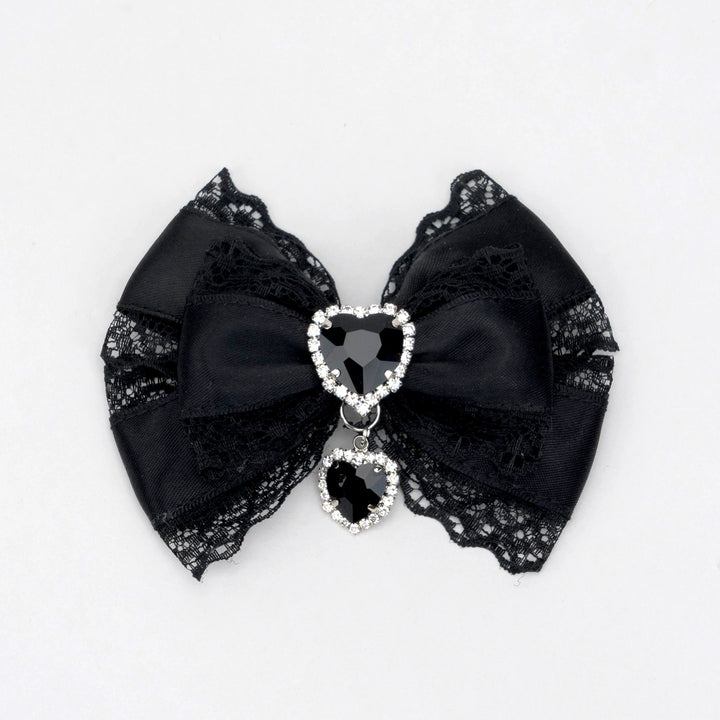 13-Color Jirai Kei Subculture Lace Rhinestone Bow Hair Clip (Black) 21590:310924 (Black) 21590:310924