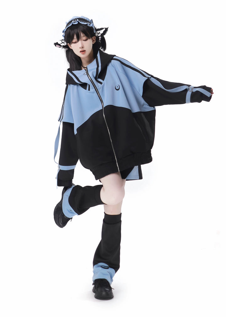 Jirai Kei Blue Black Plus Size Coat Sportswear Outfit Sets 34496:465548 34496:465548