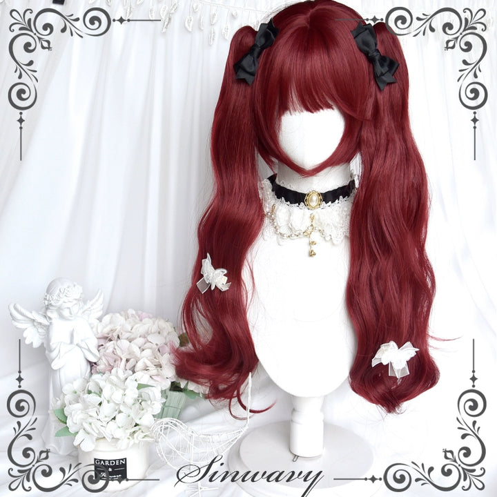 Gothic Lolita Wig Raspberry Red Claw Clip Double Ponyails 39354:640688