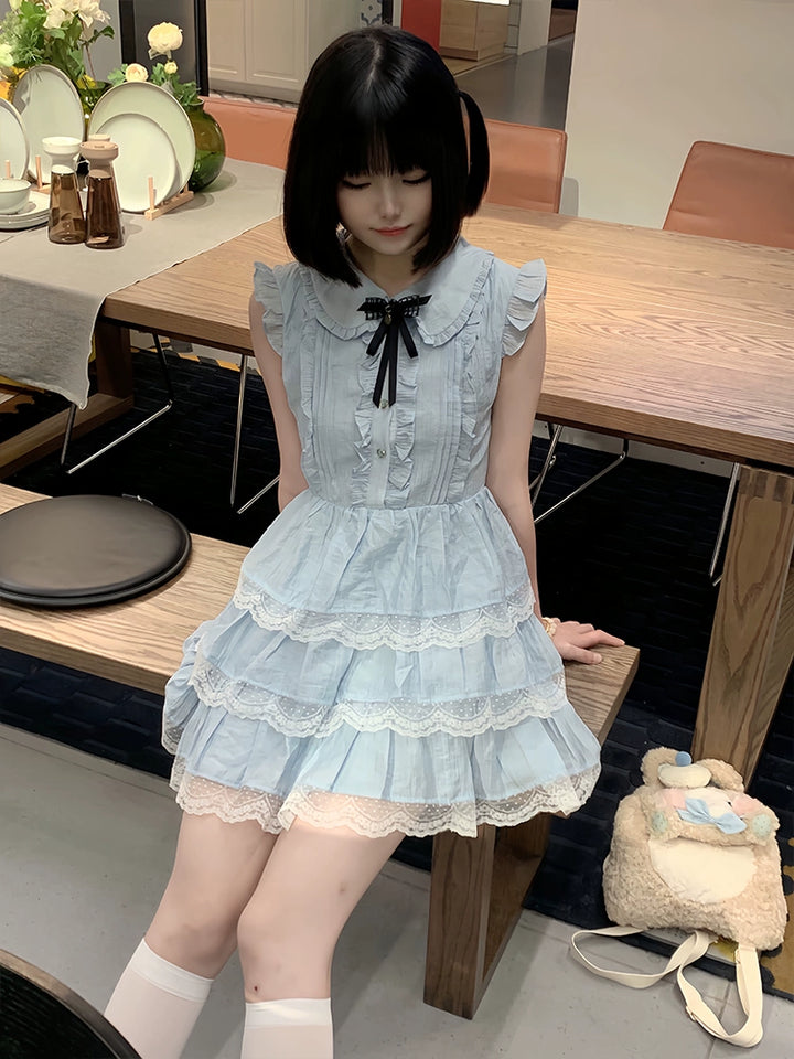 Sweet Style Lace Trim Dress, Tiered Ruffles (L M S XL) 43546:779178