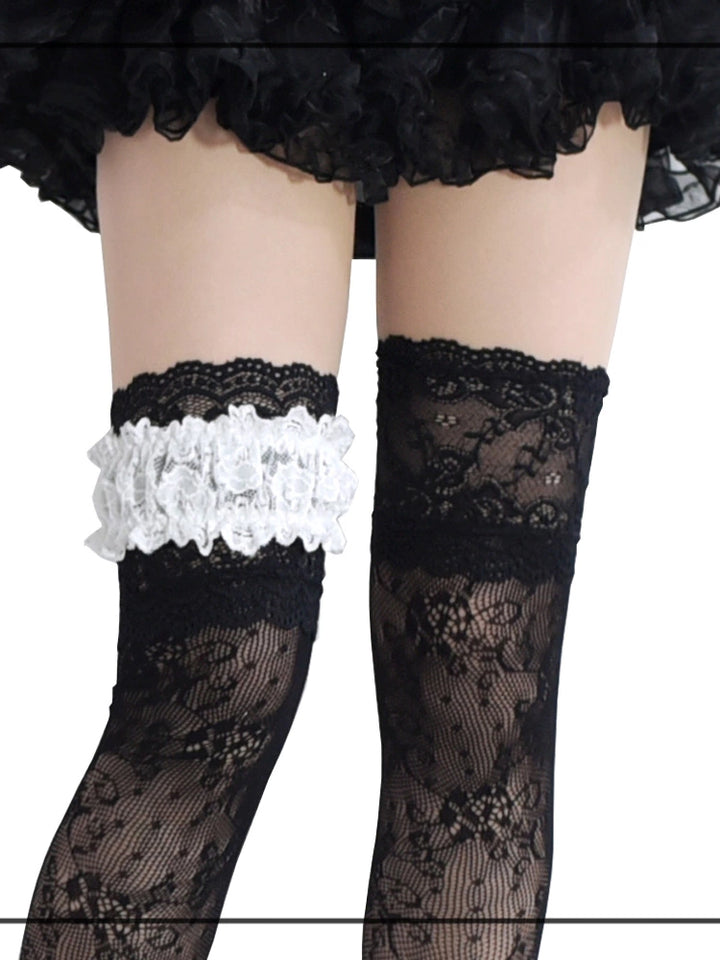 Gothic Lolita Lace Stockings, Bow Garter 43755:784424