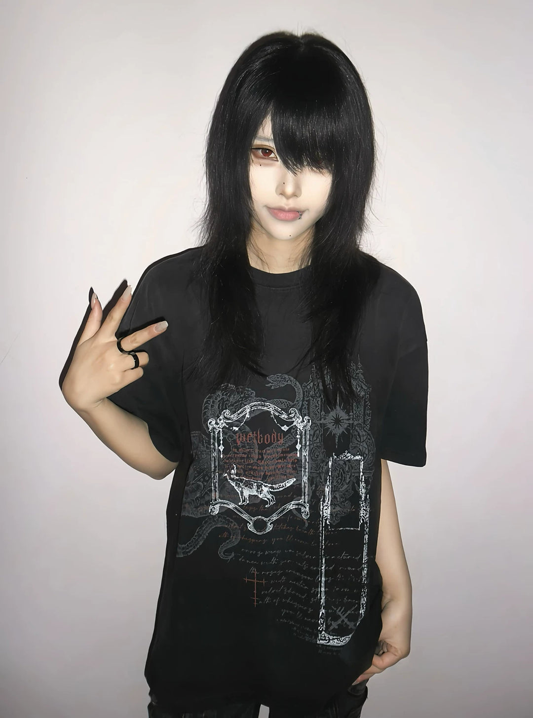 Cotton Subculture T-shirt, Snake & Mirror Frame Print 44778:830383