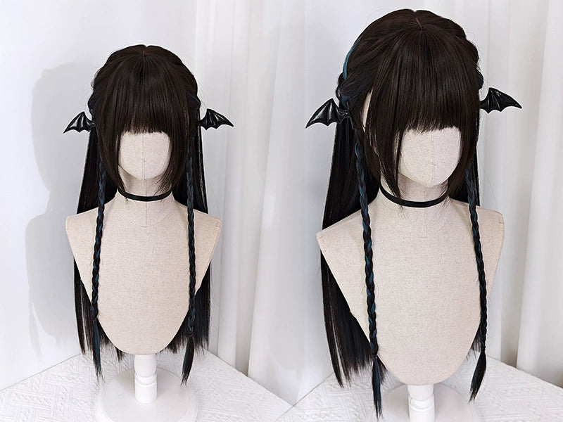 Jirai Kei Dark Brown Hidden Highlight Dyeing Haze Blue Wigs 22050:325250 22050:325250