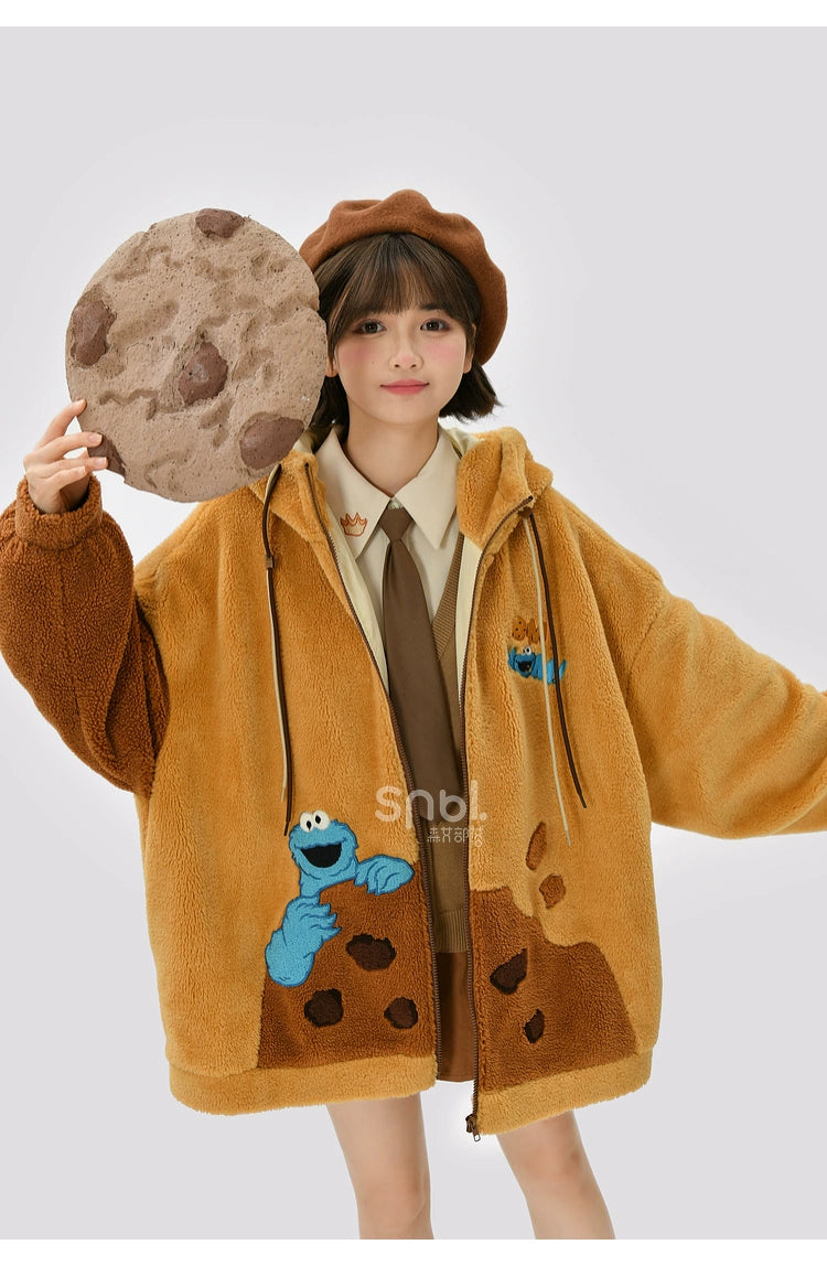 Mori Kei Brown Cake Monster Fleece Casual Loose Winter Hoodie