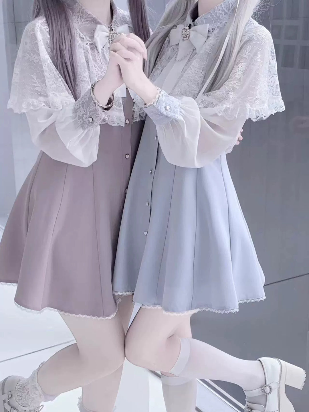 Jirai Kei Dress Lace Cape Dress Chiffon Long-sleeved Dress 39730:634474