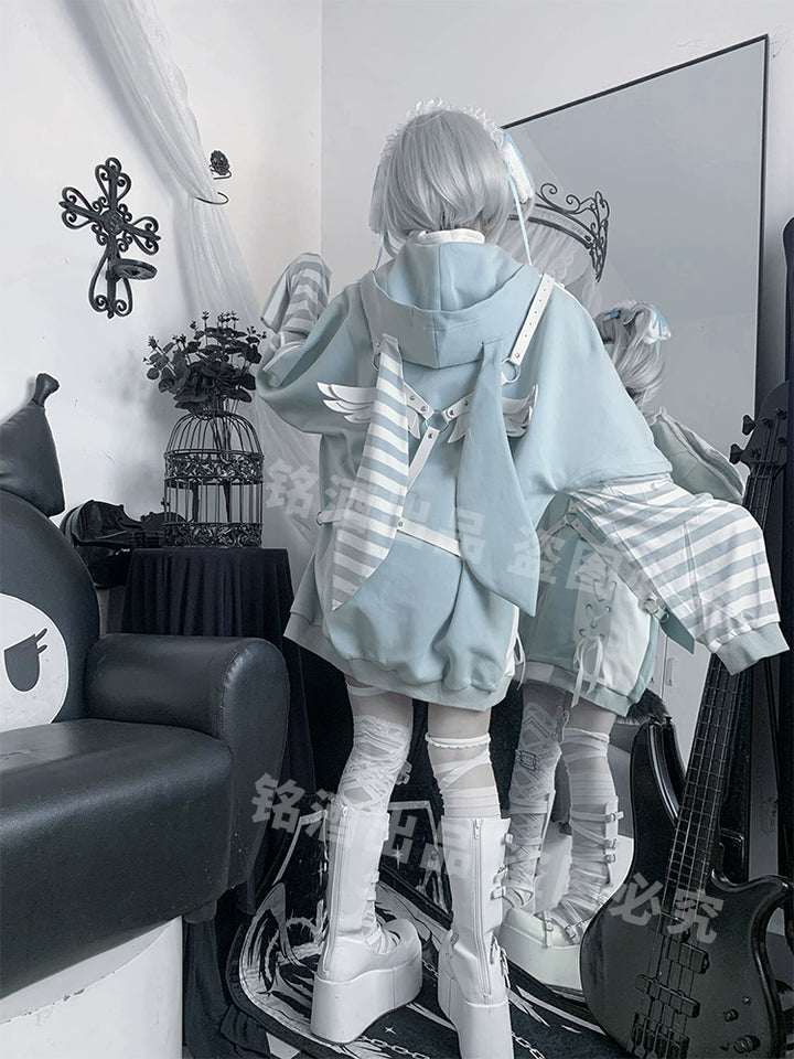 Jirai Kei Blue Hooded Coat With Long Bunny Ears 21834:313732 21834:313732