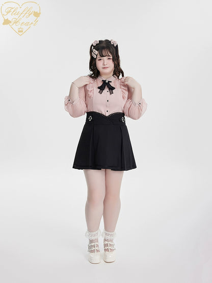 White Pink Jirai Kei Blouse Sheer Lace Shirt with Rhinestone 32914:403844