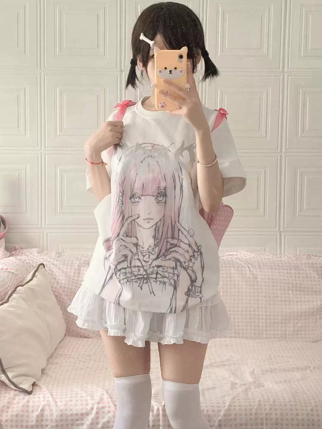 Jirai Kei Short Sleeve T-shirt Anime Print Top 37576:575348