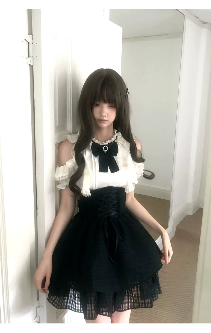 Seiso Kei Open Shoulder Blouse, High Waist Skirt 45344:849379