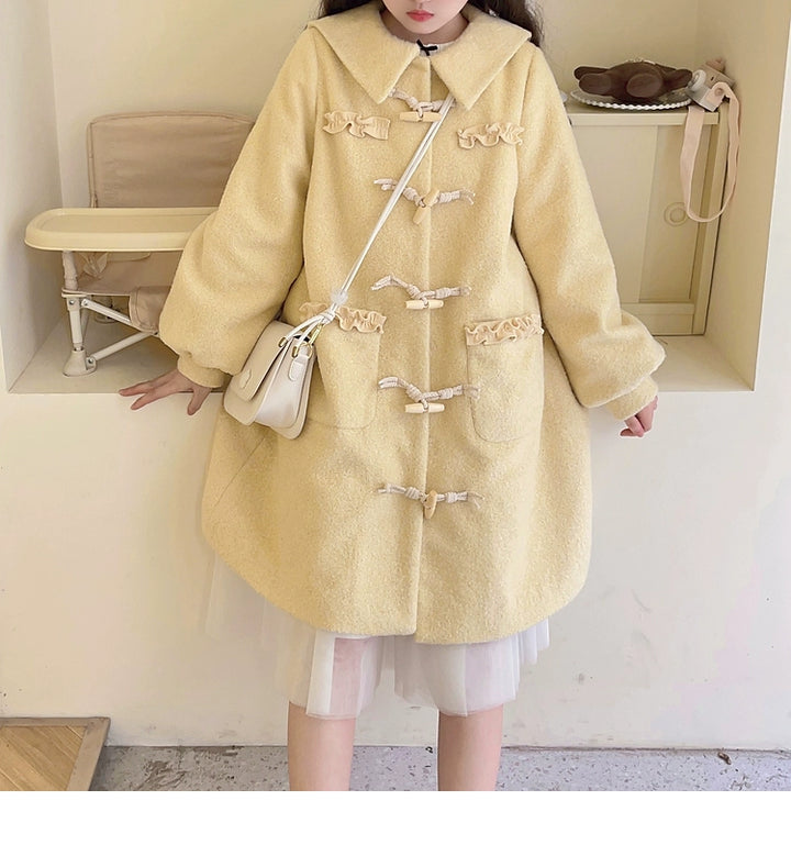 Kawaii Pink Yellow Beige Coat With Cow Horn Button 29450:347914 29450:347914