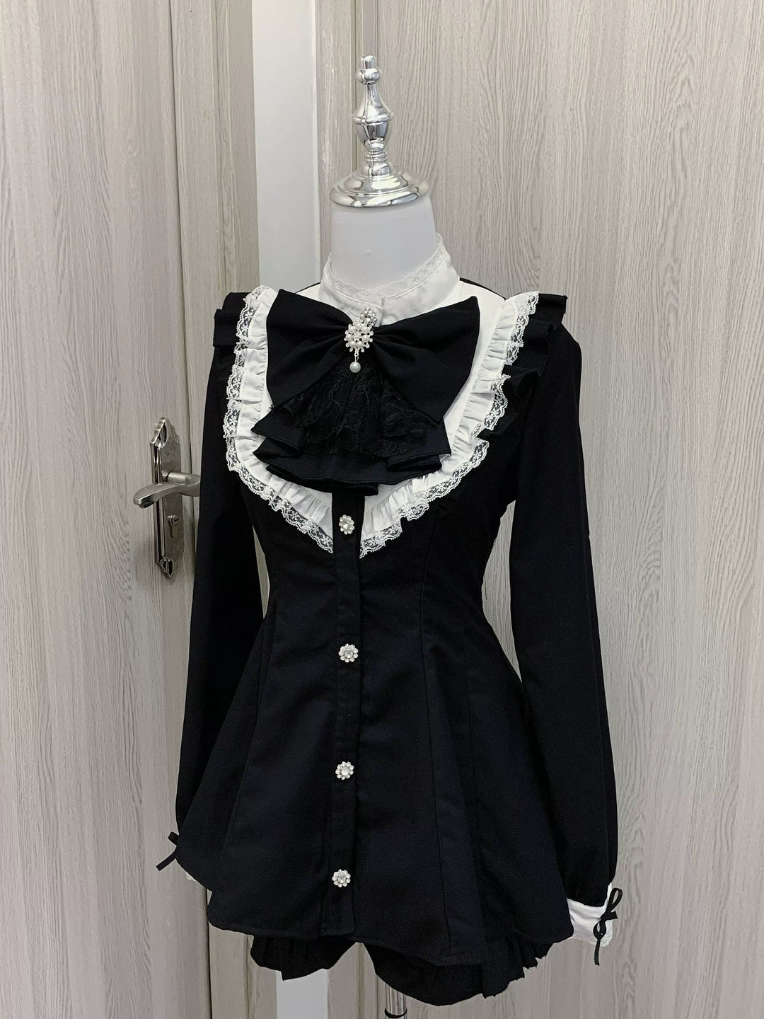 Jirai Kei Dress Set Black Jabot Dress And Shorts (L M S XL) 38816:607352