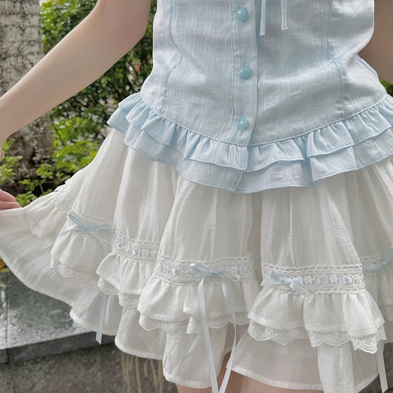 Open-Shoulder Tenshi Kaiwai Sweater, Tiered Ruffles Skirt (L M S) 43775:786745