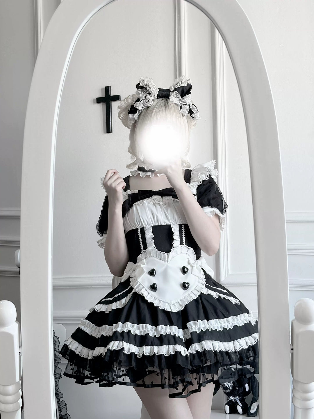 Black and White Maid Lolita Dress, Detachable Apron 46065:874564