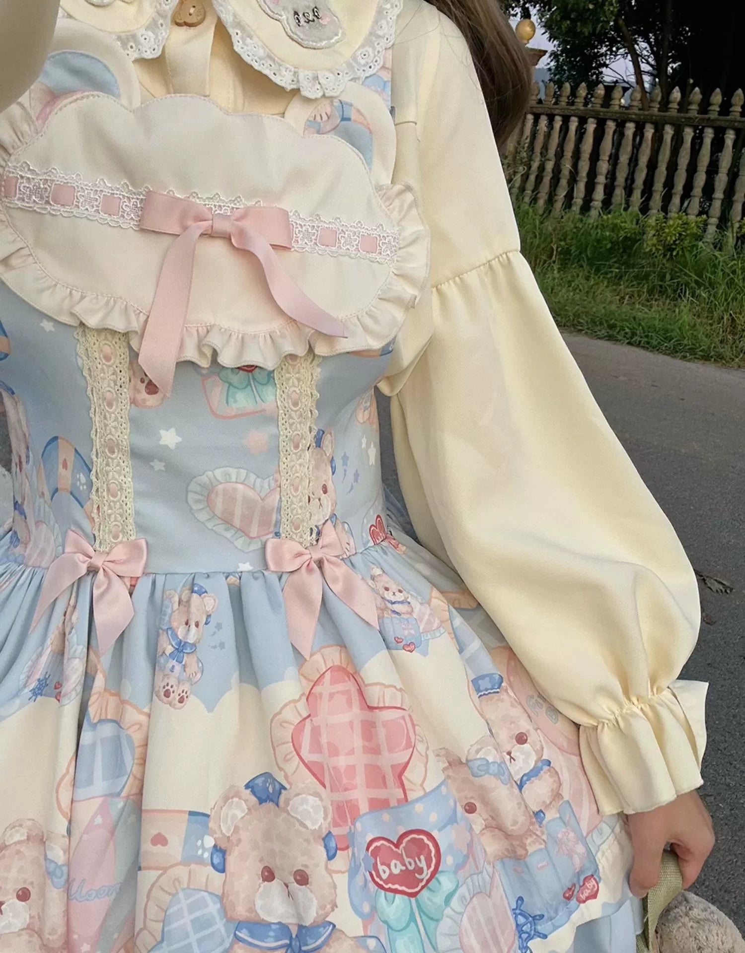 Sweet Lolita Dress Bear Print Jumper Dress Kawaii Salopette 37288:555304