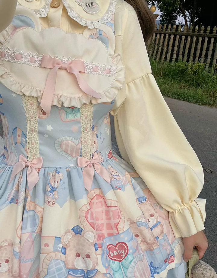 Sweet Lolita Dress Bear Print Jumper Dress Kawaii Salopette 37288:555304 37288:555304