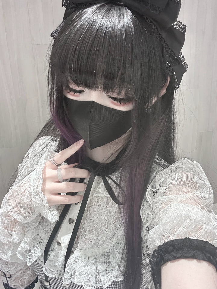 Jirai Kei Houndstooth Pattern Dress, Lace & Detachable Sleeves 44922:828286