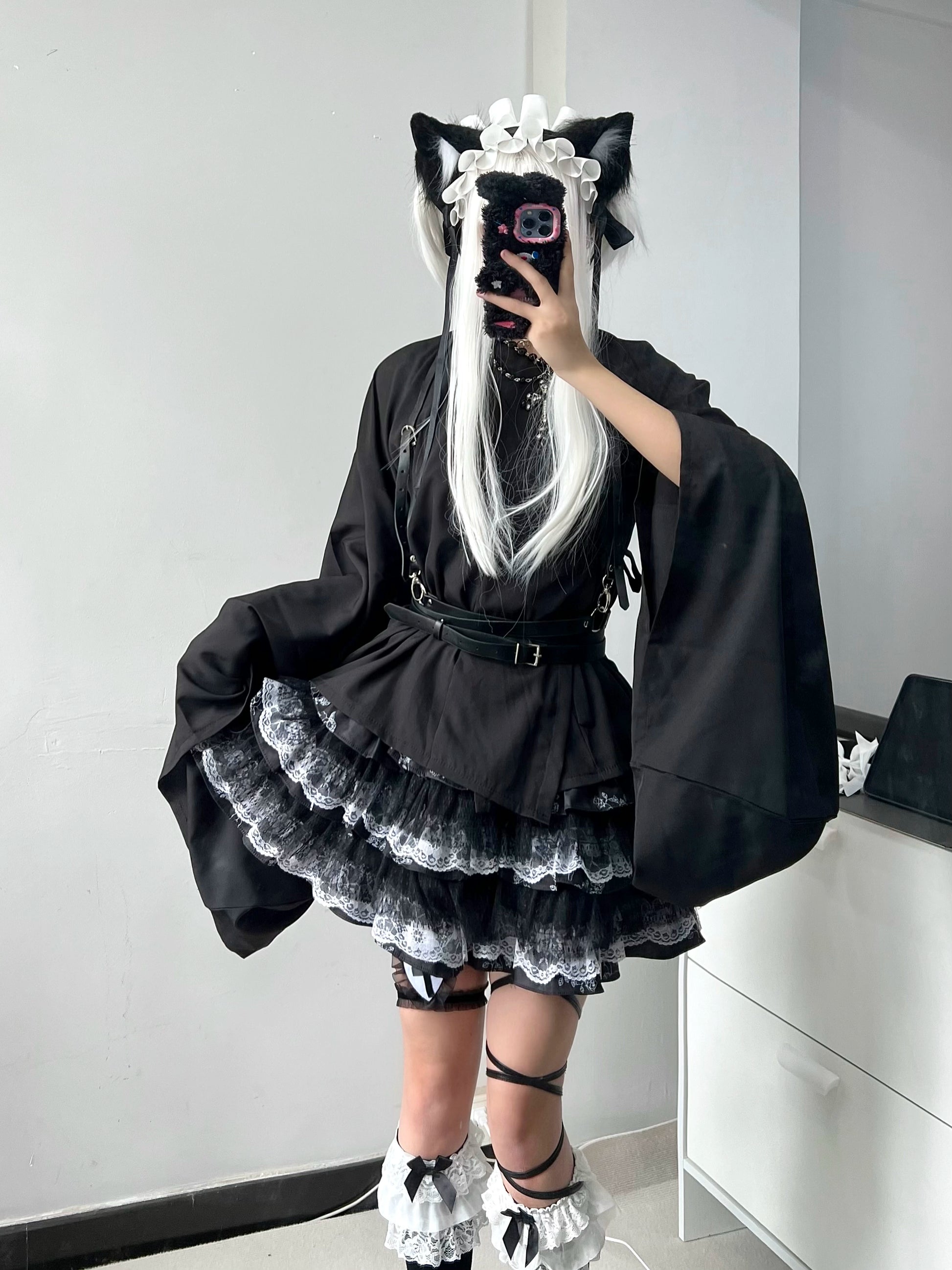 Jirai Kei Skirt Gothic Punk Skirt Black Lace Puff Skirt 36582:558578