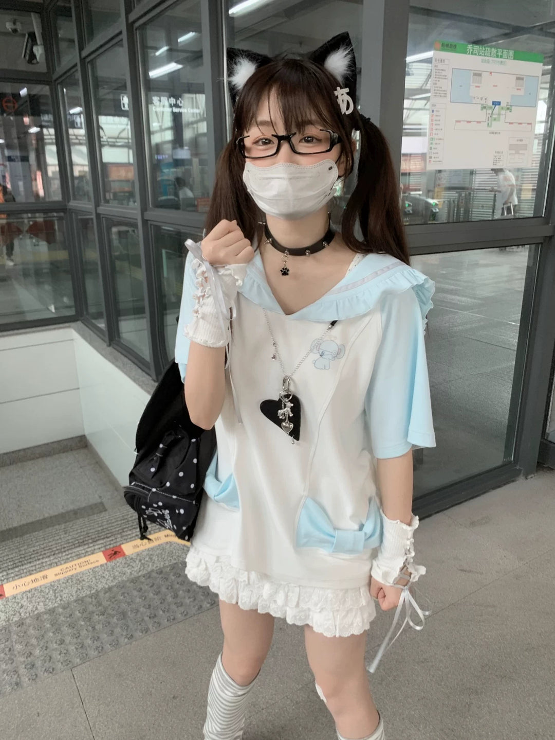Tenshi Kaiwai Sailor Collar T-Shirt, Elephant Print 45469:850023