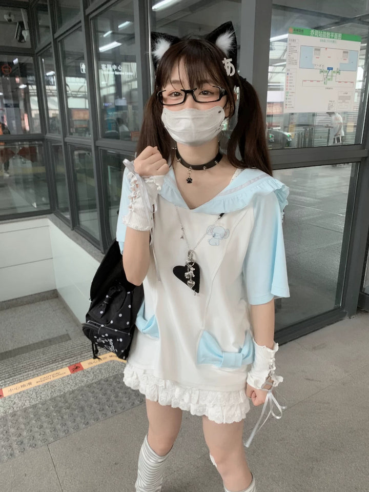 Tenshi Kaiwai Sailor Collar T-Shirt, Elephant Print 45469:850023